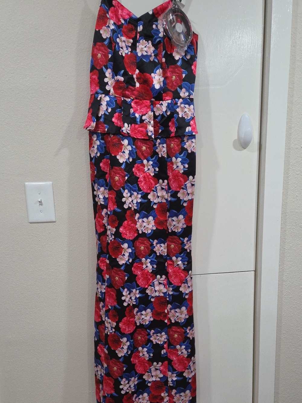 Nikibiki Black Maxi Dress with Red and Pink Floral Print